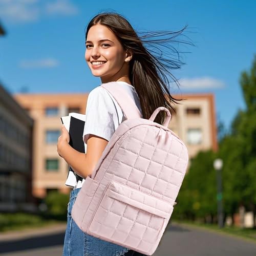 BTOOP Travel Backpack for Women Work Backpack Quilted College Backpacks for School Fit 15.6 Inch Laptop (Quilting-Pink)