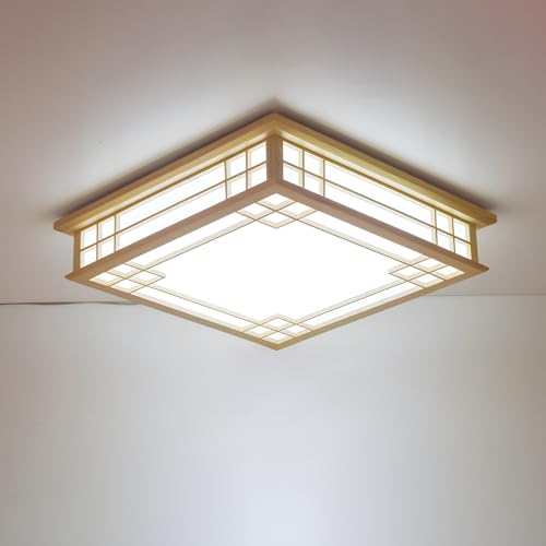 VanMe Plafon LED Techo Madera, Lámpara de Techo Cuadrada, Lámpara de Techo LED de Madera, Plafón LED Techo Cuadrada Para Cocina Salon Comedor Dormitorio Pasillo Habitación(6000K Cool White,55cm)