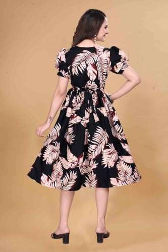 Image of Women's Crepe Floral Print Flared Midi Dress
