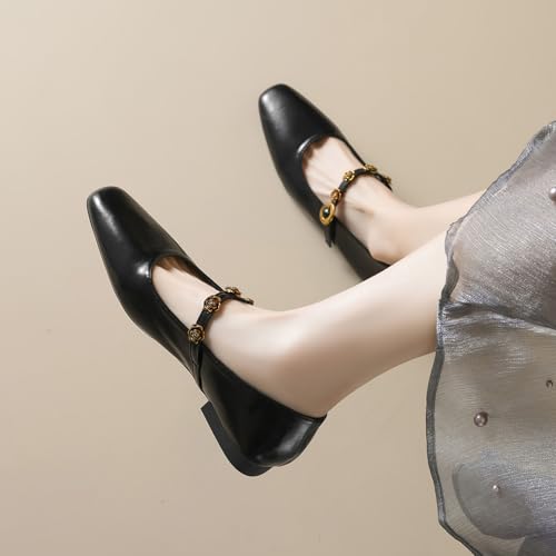 SWDZM Women's Mary Jane Flats Closed Square Toe Ballet Flat Dressy Comfortable Slip on Shoes4