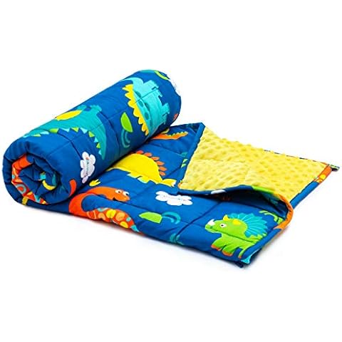 Sivio Weighted Blanket,Cotton and Minky Fleece Throw Blanket with Beads, Reversible Heavy Blanket, 3lbs 36x48 Inch, Blue Dinosaur Cover