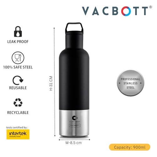 Image of CLAY CRAFT VACBOTT Trekko Double Walled|18 Hours Hot and 24 Hours Cold Vacuum Insulated Flask 900ml|Easy to Carry|Gym Bottle|Home|Kitchen|Hiking|Travel Bottle|BIS Certified|1Year Limited Warranty