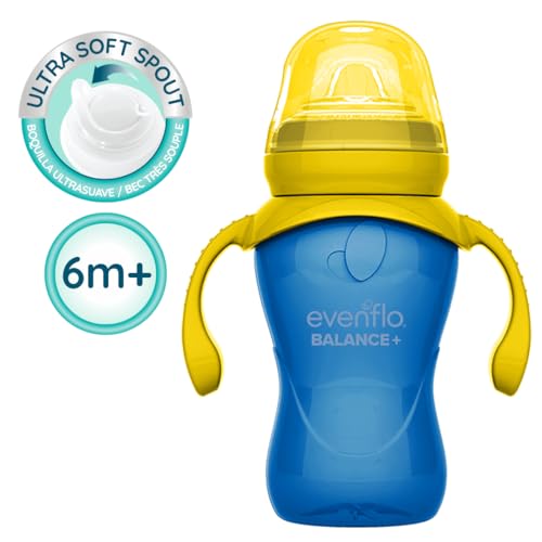 Evenflo Balance+ Trainer Cups for Babies 6+ Months, Blue and Green, 9oz, 2 Pack, Ergonomic Design with Ultra Soft Spout