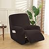 Housse de Fauteuil Relax, OKYUK Housse de Fauteuil inclinable Haute élasticité pour Fauteuil inclinable 4 pièces avec Poches latérales, Housses de Protection Amovibles et lavables（Café）