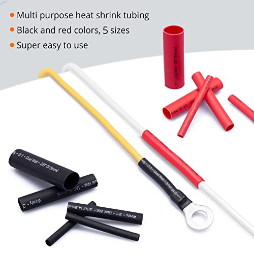 Wirefy 190 Pcs Heat Shrink Tubing Kit - 4:1 Dual Wall Tube - Adhesive Lined - Marine Shrink Tubing - Black, Red #TOP5