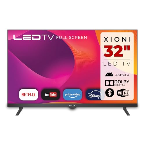 SG ELECTRONICS Xioni, Smart TV 32" Pollici, Display HD 1366x768, Android 14, Netflix, Prime Video, YouTube, Dolby Audio, HDMI, Bluetooth, Wi-Fi, DVT-2 DVB-S2, Telecomando
