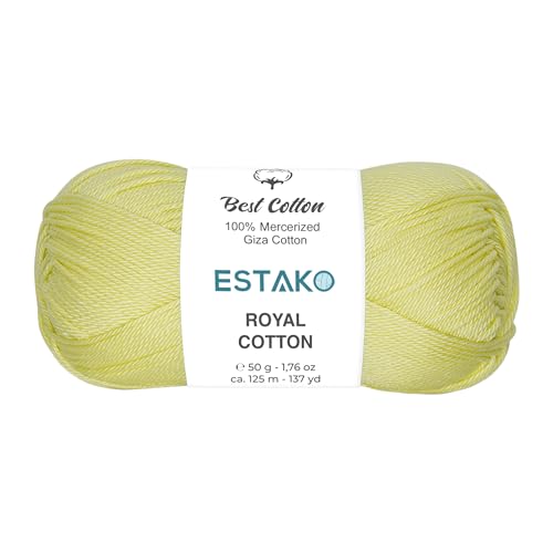 Image of Estako Royal Cotton, 100% Mercerized Giza Cotton Yarn, Soft, Super Fino 1 for Crochet and Knitting 1.76 Oz (50g) / 137 Yrds (125m) (5059 - Light Yellow)
