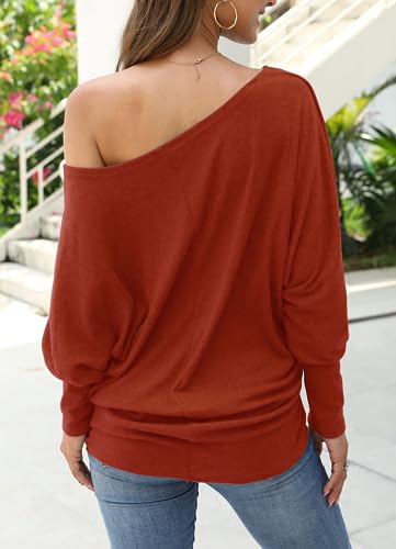 Image of Aifer Women's Off The Shoulder Tops Sexy Long Sleeve Shirts Oversized Fashion Casual Batwing Sweaters Pullover Tunic Tops