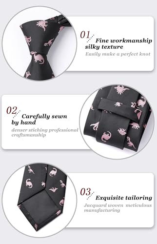 Image of HISDERN Ties for Men Classic Animal Tie and Pocket Square Set Jacquard Woven Silk Neckties Handkerchief Wedding Party
