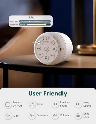 Image of Babelio Pocket Glow White Noise Machine for Travel, 9-Color Light | 20 Non-Looping Sounds, USB-C Rechargeable, Auto-Off Timer, Last-Setting Memory, Compact Pocket Design