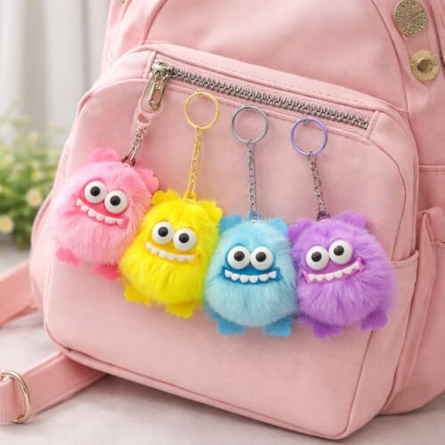 Image of LABUU Random Surprise Cartoon Designer Vinyl Figure with Soft Fluffy Pom Pom - Cute Kawaii Art Toy for Desk Decoration, Handbag Charm & Birthday Gift
