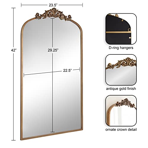 Image of Kate and Laurel Arendahl Glam Arched Tall Panel Mirror; 24 x 42; Gold; Traditional Baroque Large Body Wall Mirror with Ornate Garland Inspired Crown