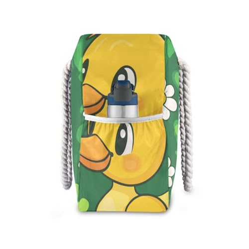 Cute Cartoon Green Duck Sandproof Pocket Tote Bag with side pocketes Bag Portable Travel for beach&school&work3