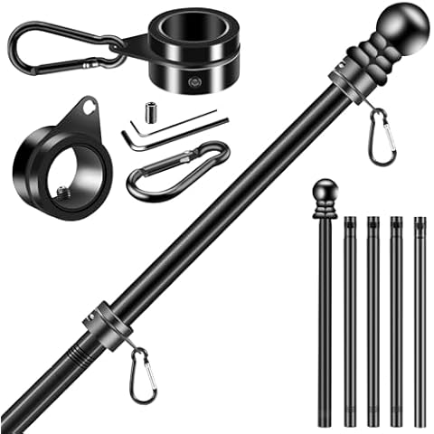 BONWIN Black Flag Pole Kit for Outside House Porch, 6 FT Thickened Stainless Steel Wall Mount Flag Pole for 3x5'/4x6' American Flag, 1" Anti-Wrap Spinning Flagpole Rings (6 FT - No Bracket - Black) Cover