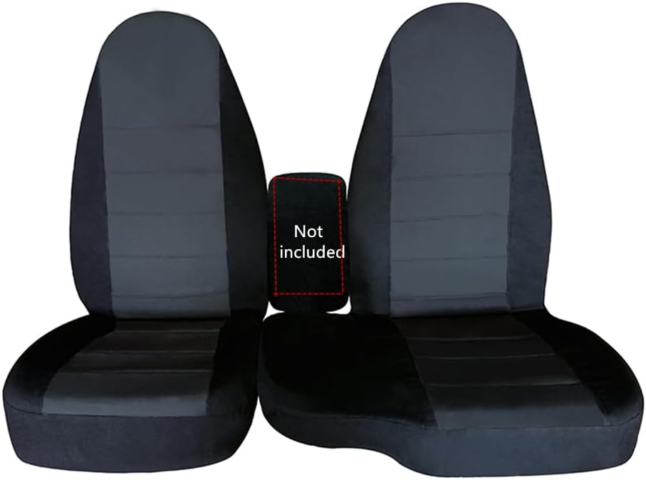 Front Driver & Passenger 60/40 High Back Bench Cotton Seat Cover Black & Charcoal Fit for Ford Ranger 1998 1999 2000 2001 2002 2003 (Without Console Cover)