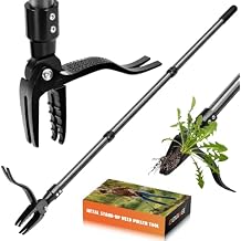 GOXAWEE Metal Stand Up Weed Puller Tool - 45" Garden Weeding Tool with Steel Long Handle & 4-Claw Steel Head - Effortlessly Remove Weeds Without Bending/Kneeling - All Steel Construction