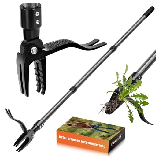 GOXAWEE Metal Stand Up Weed Puller Tool - 45" Garden Weeding Tool with Steel Long Handle & 4-Claw Steel Head - Effortlessly Remove Weeds Without Bending/Kneeling - All Steel Construction