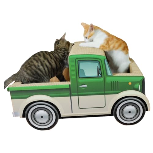 AOUTN猫の爪とぎボード、段ボール遊び場、猫用トイレ、家、木の穴、車、おもちゃ (緑のピックアップトラック)