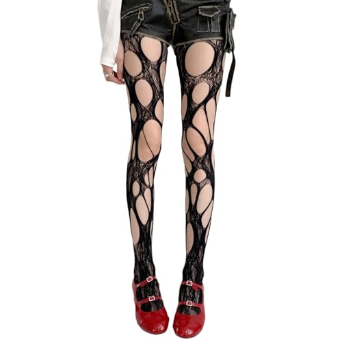 mdgfge Halloween Womens Ripped Tights Gothic Punk Sexy Fishnet Irregular Hole Hollow Out Stockings Y2k Mesh Stretchy Pantyhose Hosiery for Women Cosplay Masquerade Party Carnival Supplies