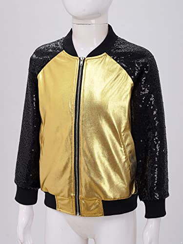 Hularka Kids Girls Boys Sparkle Metallic Long Sleeve Bomber Jacket Coat Jazz Street Dance Top Outwear with Hat Set4