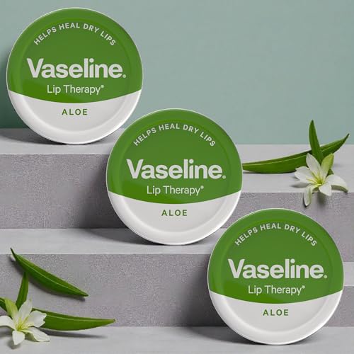 3 x Vaseline Aloe Vera Lip Balm 20g – Hydrating Petroleum Jelly for Dry, Cracked, Chapped Lips