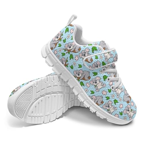 Girls Boys Sneakers Kids Little Kid Tennis School Casual Walking Shoes Cute Koala Flowers Pattern（White Sole）4