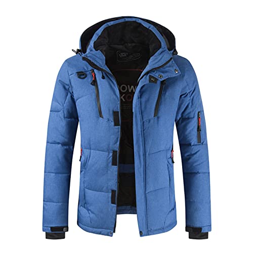 MMOOVV Chaqueta de invierno para hombre con bolsillos fijos, abrigos con capucha, manga larga, cremallera y mosca, abrigo cálido (azul, XXL), azul, XXL