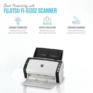 FI-6130Z Fujitsu Duplex Sheet-Fed Receipt Document Scanner with 24V & USB 2.0 Cable (Renewed)