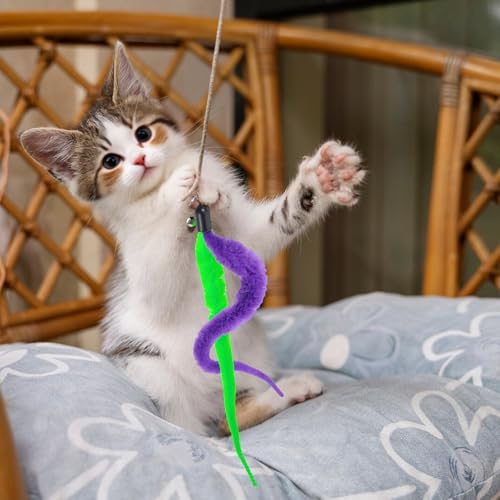 24 Stück Katze Wand Spielzeug Ersatz Nachfüllung Katzenwurmspielzeug Nachfüllungen Interaktives Katzenspielzeug Nachfüllung Katzenstab Spielzeug Ersatzminen pelziger Schwanz Wurm für Kätzchen