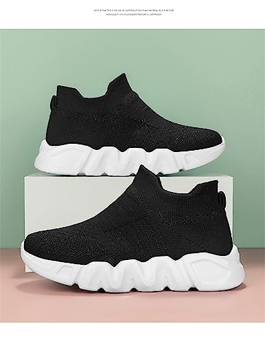 FOFJR Boy Girl Socks Shoes Breathable Walking Shoes Lightweight Non-Slip Sneakers for Children Black2