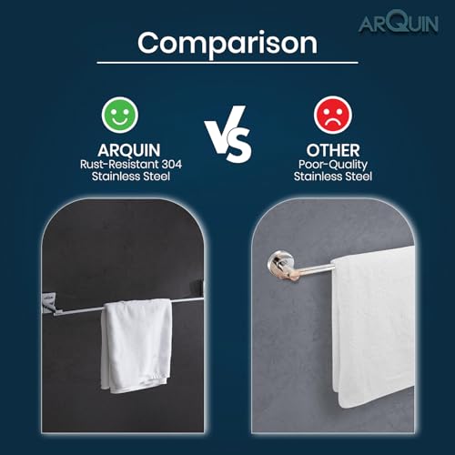 Image of ARQUIN ARQUIN Round 304 Stainless Steel 24 Inch Towel Rod | Towel Rack for Bathroom | Towel Bar Hanger Stand | Bathroom Accessories Set | Silver with Chrome Finish | 15 kg Load Capacity Selvi