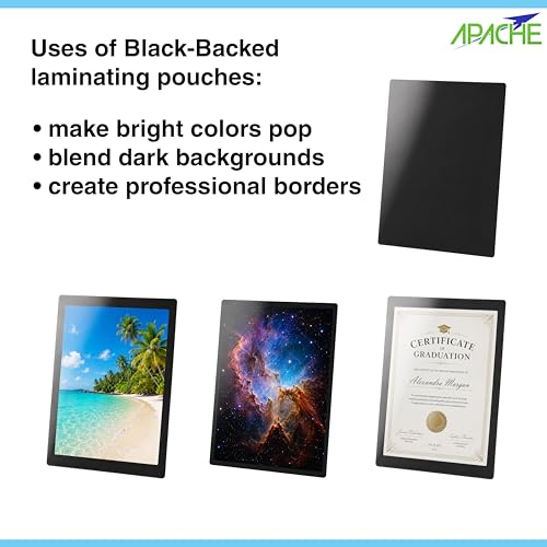 Image of Apache Letter Size Black Back Laminating Pouches, 3 Mil, 100 Pack, Holds 8.5 x 11 Inch Projects (9 x 11.5 Inch Pouch Size), Thermal Laminator Compatible Colored Laminating Sheets, Elite Specialty Line