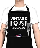 40th Birthday Decorations for Men and Women, Vintage 1981 Birthday Gift, Party Supplies - 40th Anniversary Present Apron with 3 Pockets for Wife, Husband, Dad, Mom, Friends