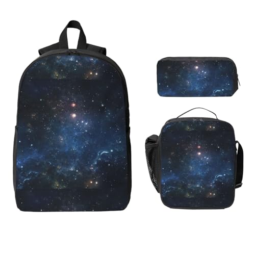 Backpack Set with Lunch Bag & Pencil Case Galaxy Space. Print Oxford Fabric Portable Useful Bag Set2