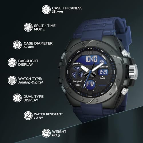 Image of Carlington Analog-Digital Sports Watch Chronograph, Dual Time,Alarm, Stopwatch, Calendar, Water-Resistant, Shock-Resistant, Back Light Display. The Perfect Watch for Men-CT9140 Series