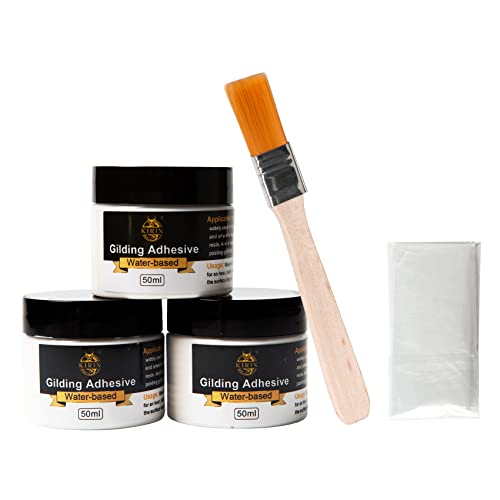 Gilding Adhesive, 50Ml 3 Bottles For Gold Leaf Epoxy Resin Water Based Glue（Brush + Gloves As Gift) #TOP2