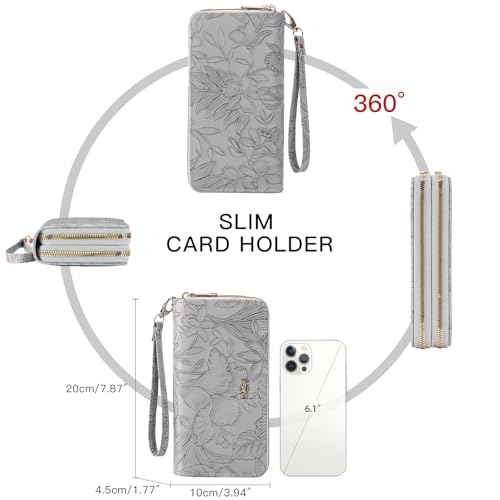Image of RNIEGA Wallets for Women RFID Blocking Leather Women's Wallet Large Capacity Double Zip Wristlet Clutch | Credit Card Holder Ladies Phone Purse