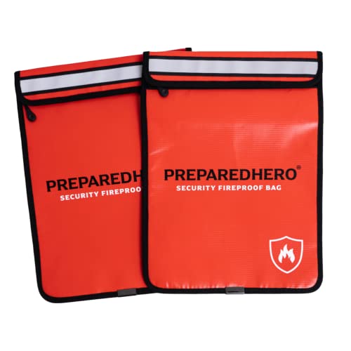Prepared Hero Feuerfeste Tasche, 2 Stück, feuerfest, groß, 27, 9 x 38, 1 cm, zur sicheren Aufbewahrung von Wertsachen, Hitzebeständigkeit bis 2000 °C