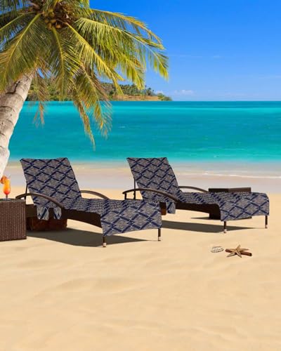 Abstract Beach Chair Cover with Side Pockets, Microfiber & Quick Dry Pool Chaise Lounge Chair Towels Covers for Sun Sunbathing Patio Garden Hotel, Contemporary Minimalist Geometric Flower