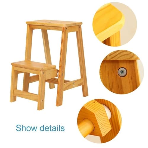 Taburete escalera plegable de madera maciza para dormitorio y garaje 3