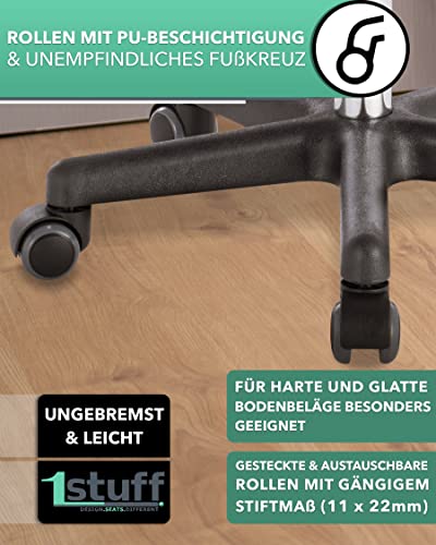 Foto von 1stuff Profi Rollhocker Squash 35 - ca. 51-71 cm Sitzhöhe - Bürohocker höhenverstellbar mit hoher Belastung - robuster Praxishocker - klassischer Arzthocker mit Rollen - 360° Dreh-Hocker (Schwarz)