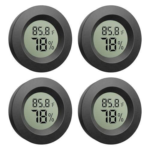 4-Pack Mini Hygrometer Thermometer Digital LCD Humidity Meter Indoor/Outdoor Temperature Humidity Monitor Reptile Thermometer Fahrenheit()/Celsius() for Incubators Greenhouse Garden Cellar Jars