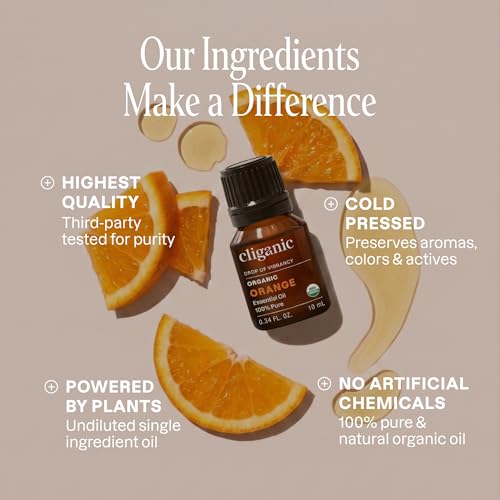 Image of Cliganic Organic Sweet Orange Essential Oil, 10ml - 100% Pure Natural for Aromatherapy Diffuser | Non-GMO Verified (Packaging May Vary)