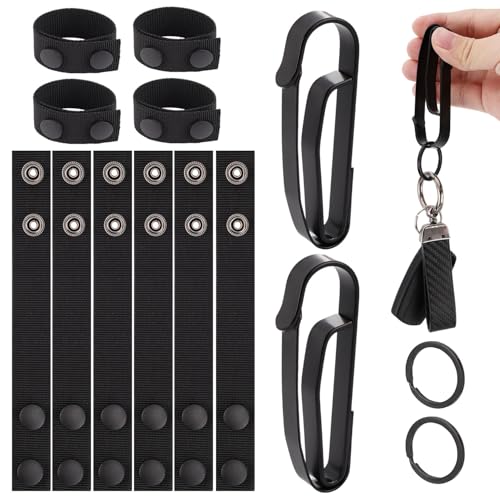PEUTIER 12pcs Duty Belt Keeper Stays Holders, Premium Belt Keepers Double Button Design with Hook Key Ring Fixing Police Belt Accessories for Hanging Key Walkie-Talkie