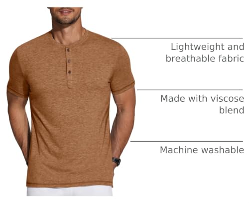 Image of COOFANDY Men's Henley Shirts Short Sleeve Casual Basic Tee Summer Button Henley Soild T Shirts