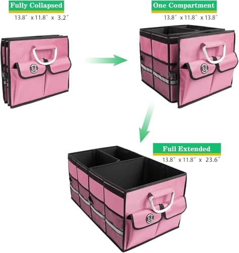 Image of Trunk Organizer, Cargo Organizer, Premium Multi Compartments Collapsible Portable Trunk Storage for auto, SUV, Truck, Minivan,2 Compartments-Pink