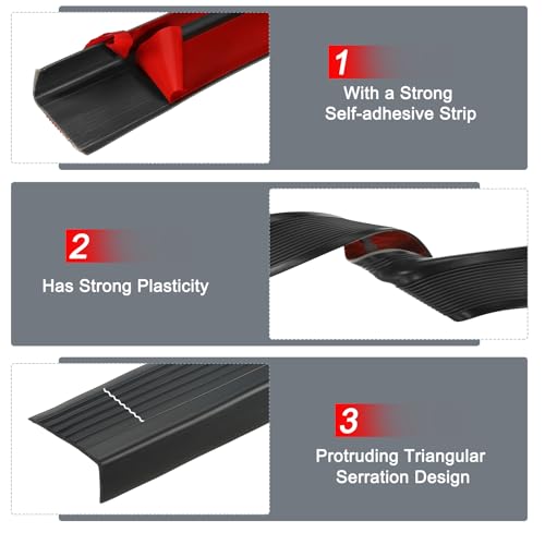 QUARKZMAN 3.2Ft Treppenkantenprofil, 3mm PVC Selbstklebender Treppenkanten-Schutz L-Form Treppenabschluss Treppenstufenkantenverkleidung für den Außen- und Innenbereich, Schwarz.