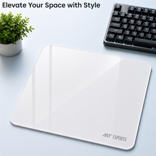 Image of Ant Esports Glass Mouse Pad 400 x 450 x 4.6mm, Premium Tempered Glass Gaming Mousepad, Ultra-Smooth Surface, Precision Tracking, Anti-Skid Base, Optical & Laser Mouse Compatible, White