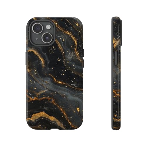 Coque iPhone 15 rigide marbré noir antichoc et élégante