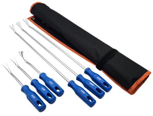 Hero Profi Lösewerkzeug Satz für Verkleidungsclips Türverkleidungclips Türclips Clipheber Clip-Entferner Hebel Montage-Gabel Türpolster-Entferner 6-TLG Cliplöser Demontagewerkzeug Verkleidungslöser